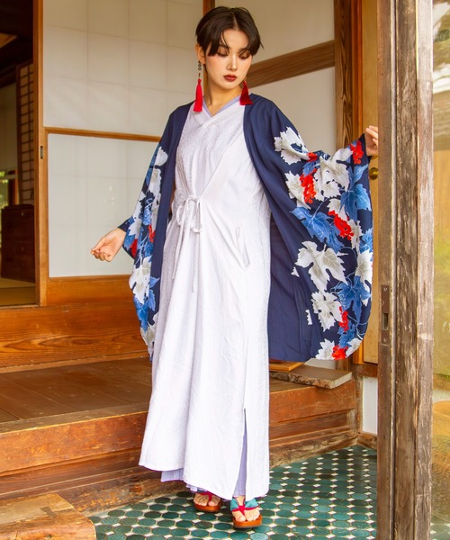 ◆浴衣反物　ハンドメイド　綿 100％　◆ノースリーブ　ロングワンピース カヤ ワンピース 「倭物やカヤ」菊錦ノースリーブワンピース