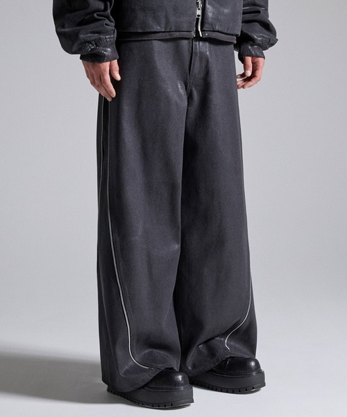 GRANCY ワイドパンツ パンツ 「GRANCY」Coated Zip Design Buggy Denim 