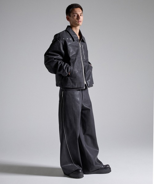 GRANCY ワイドパンツ パンツ 「GRANCY」Coated Zip Design Buggy Denim 