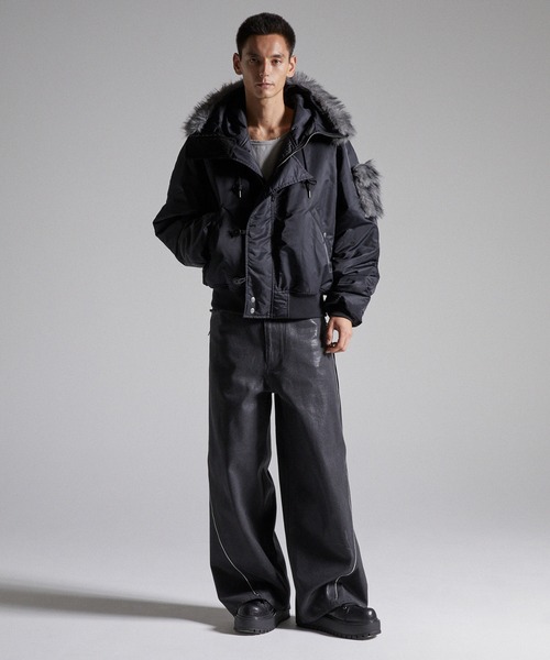 GRANCY ワイドパンツ パンツ 「GRANCY」Coated Zip Design Buggy Denim 