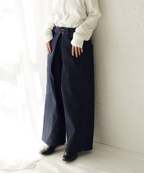 ワイドレッグ ストレート チノパンツ カジュアル パンツ cr8076 チノパン フロントタック ワイドストレート デニムパンツ