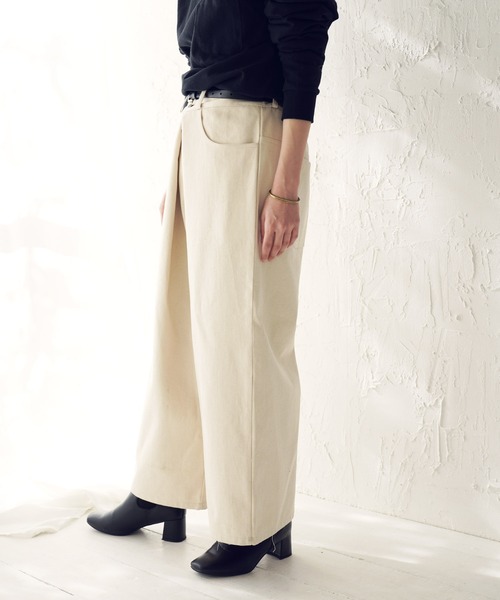 チノパン フロントタック ワイドストレート デニムパンツ