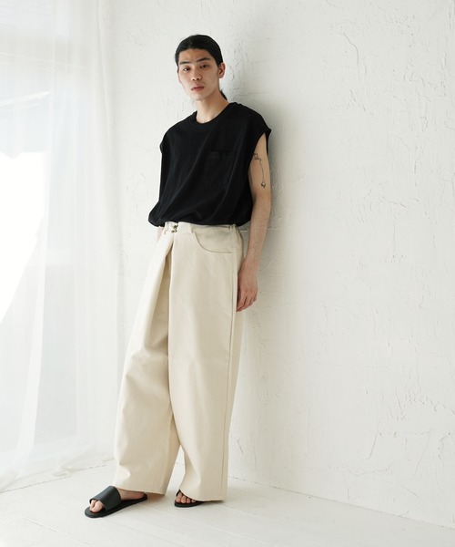 チノパン フロントタック ワイドストレート デニムパンツ ＆ カツラギ