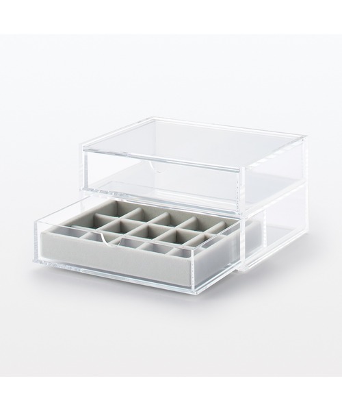無印良品（MUJI） 収納 重なるアクリルケース2段フタ付引出 約幅17