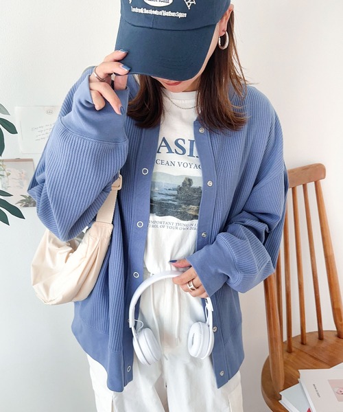andme tシャツ ワッフル前後2way長袖カーディガントップス