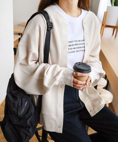 andme tシャツ ワッフル前後2way長袖カーディガントップス