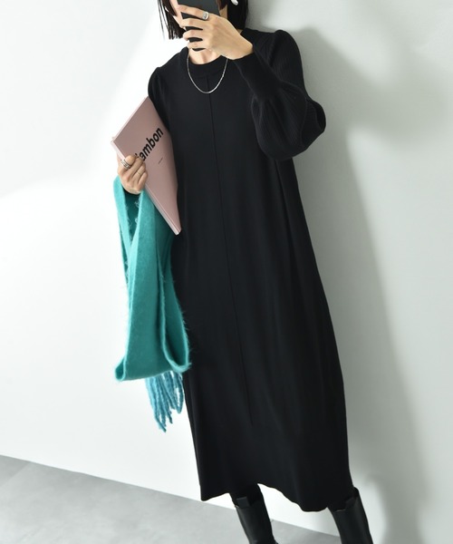 INTERPLANET（インタープラネット） ワンピース 袖リブデザインニット