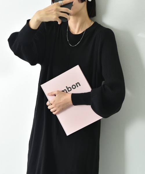 INTERPLANET（インタープラネット） ワンピース 袖リブデザインニット