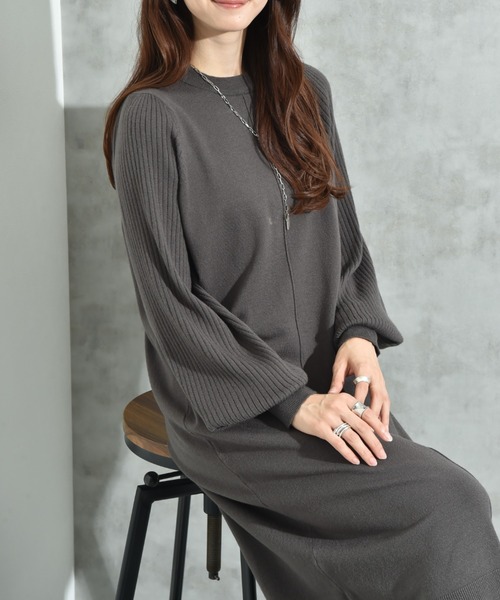 INTERPLANET（インタープラネット） ワンピース 袖リブデザインニット