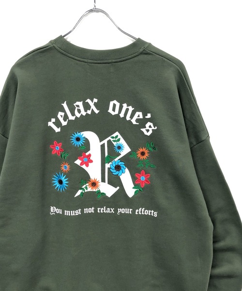 トレーナー スウェット 「バックフラワー刺繍」長袖クルーネックスウェット レディース メンズ B.I.D. トレーナー スウェット 「バックフラワー刺繍」長袖
