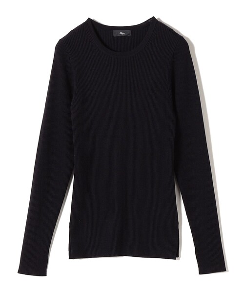 ニット セーター SHIPS Primary Navy Label:「手洗い可能」リブ クルーネック プルオーバー レディース