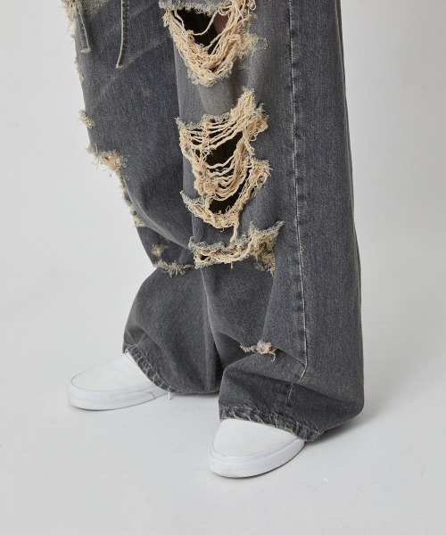 パンツ washed boro baggy jeans Dirty-Wished Brushing Wax Baggy Denim｜BORC｜デニムパンツ