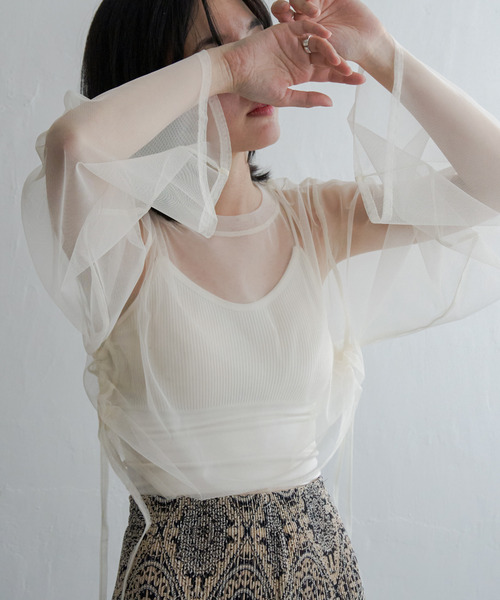 VENCE EXCHANGE tシャツ サイドシャーリングチュールトップス