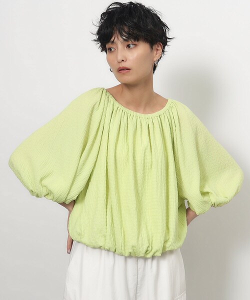 OPAQUE.CLIP tシャツ ふくれジャカードショートギャザートップス