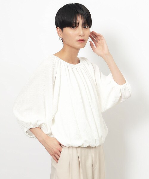 OPAQUE.CLIP tシャツ ふくれジャカードショートギャザートップス