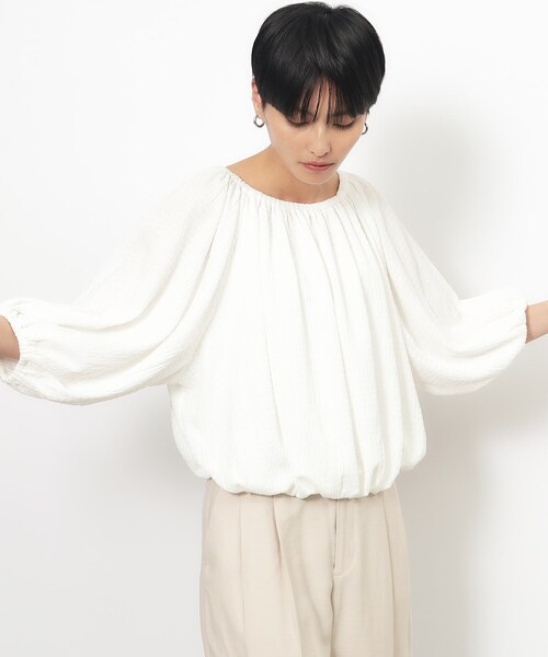ご相談用 OPAQUE.CLIP tシャツ ふくれジャカードショートギャザートップス