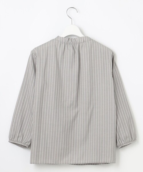 tシャツ プロビスストライプチェック フリルネック カットソー