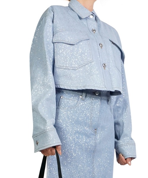 MSGM デニムジャケット gジャン DRIPPING SILVER クロップド
