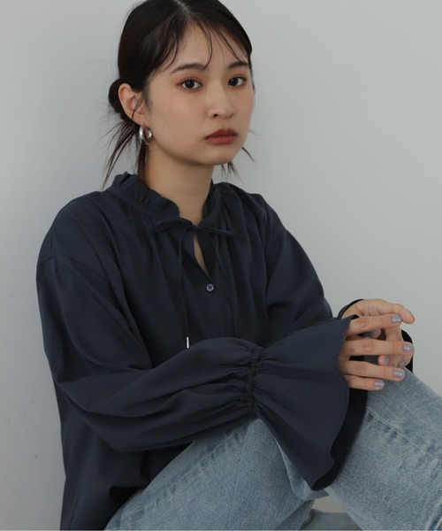 N.Natural Beauty Basic シャツ ブラウス フリルスタンドカラー