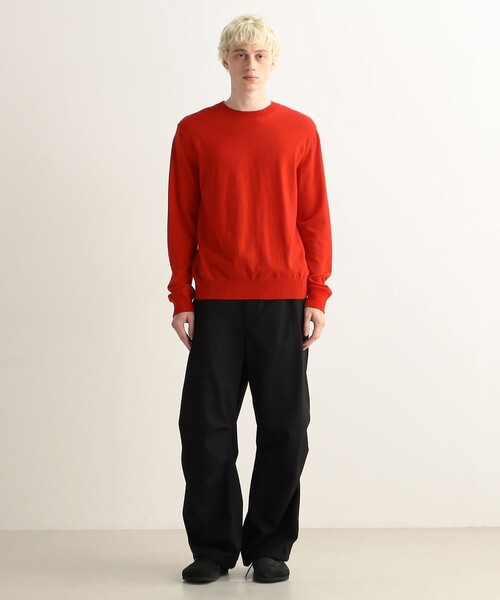 ○★新品未使用　MARK&LONA　クルーネックセーター　44　レッド 7/23ライブ① newnew刺繍リブクルーネックニット (アナナ a49