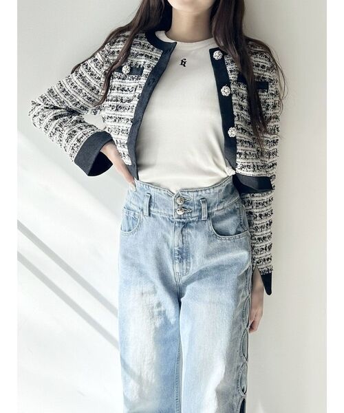 CALNAMUR ジャケット ノーカラージャケット TWEED×DENIM