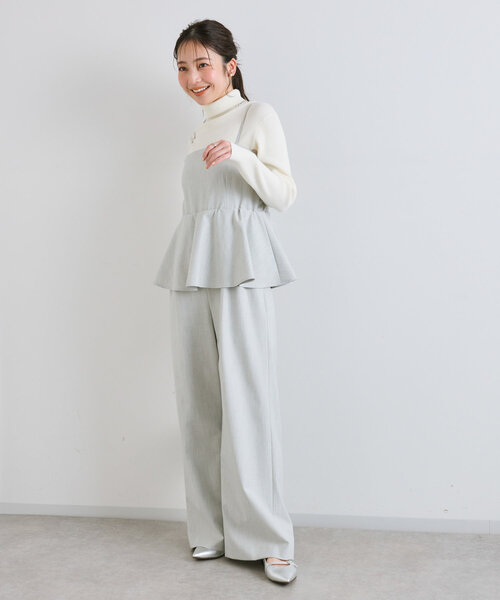 ペプラムサロペット【脚長見え】ベアトップオールインワンラブティック