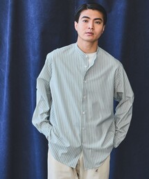 シャツ ウォッシャブルトロ ストライプ ジャストルーズ バンドカラー シャツ -ストレッチ・防シワ- メンズ｜ZOZOTOWN Yahoo!店