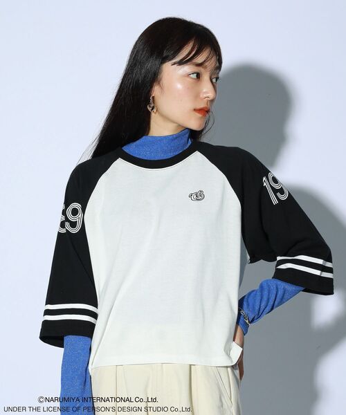 エンフォルド Tシャツ ブルー 38 コットン プルオーバー ラグラン ANGEL BLUE（アパレル） tシャツ BLUEラグラン配色プルオーバー