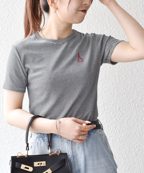 tシャツ 「SHIPS any別注」PETIT BATEAU: ロゴ プリント コンパクト ボーダー TEE 25SS レディース SHIPS any別注】PETIT BATEAU: ロゴ プリント コンパクト