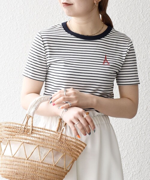 tシャツ 「SHIPS any別注」PETIT BATEAU: ロゴ プリント コンパクト ボーダー TEE 25SS レディース SHIPS any別注】PETIT BATEAU: ロゴ プリント コンパクト