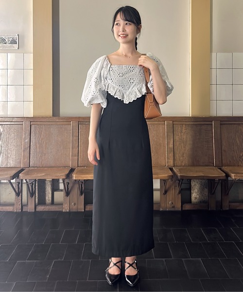 etre loin（エトルワン） ワンピース 半袖 embroidered scarf dress
