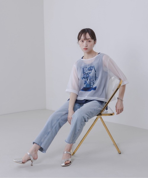 「Eimee Law」 長袖カットソー FREE アイボリー レディース 布帛レイヤード デザインカットソートップス Eimee Law│Eimee