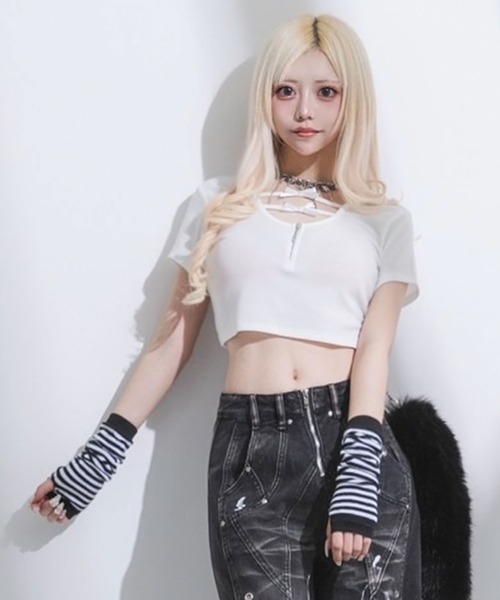 Diable baiser（ディアブルベーゼ） tシャツ リボン付ビジュージップ