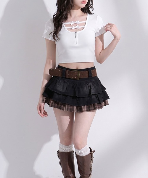 Diable baiser（ディアブルベーゼ） tシャツ 半袖 リボン付ビジュー