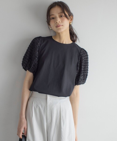 tシャツ プライスコンビネーションスリーブ華感カットソー レディース 組曲 tシャツ プライスコンビネーションスリーブ華感カットソー