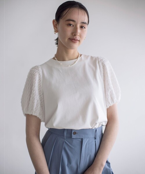 tシャツ プライスコンビネーションスリーブ華感カットソー レディース 組曲 tシャツ プライスコンビネーションスリーブ華感カットソー