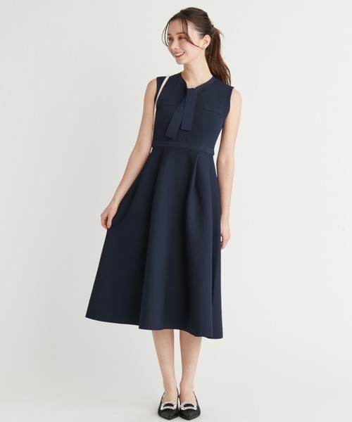 CELFORD ネイビー ノースリーブ ワンピース CELFORD ワンピース カシュクールリボンノースリーブワンピース