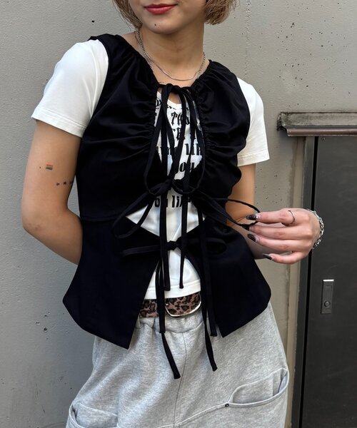ブラウス シャツ フリンジ 2WAY ジレ ブラウス レディース チュールバテンレース2WAY シャツブラウス（4-0021-5-21-010