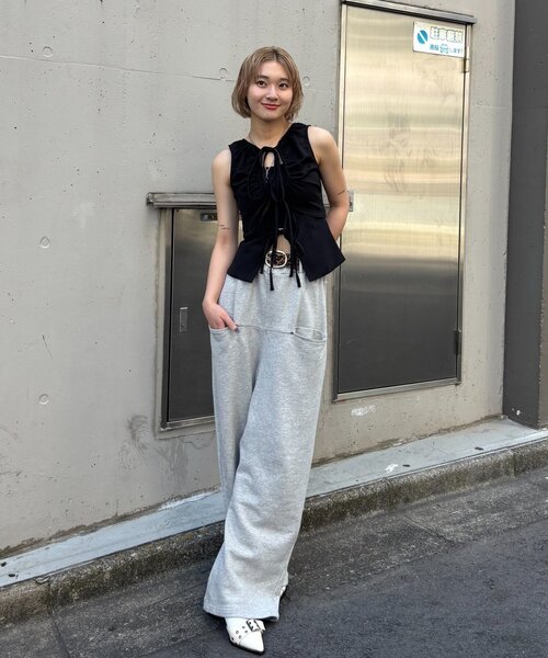 ブラウス シャツ フェザーレースジレ レディース Emsexcite ブラウス シャツ ロゴプレート付シアーSH レディース