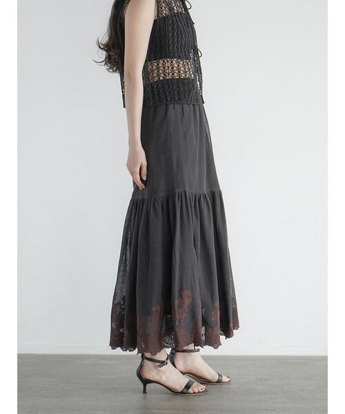 FIKA.（フィーカ） ロング スカート Flower embroidery mesh skirt