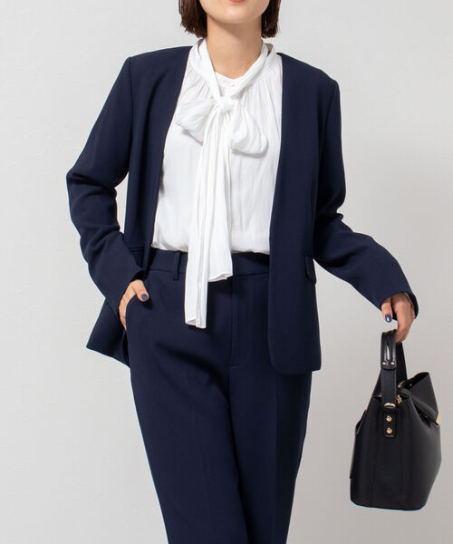 NOLLEY'S 美品　ノーカラー　ジャケット アウター　ネイビー 38 NOLLEY'S 「NOLLEY'S」 ノーカラージャケット 38 ネイビー