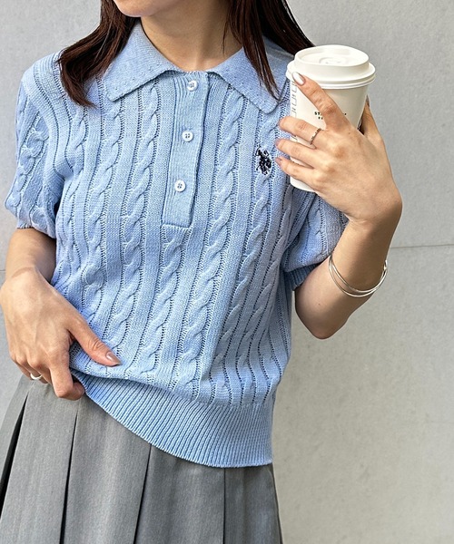 「U.S. POLO ASSN.」 半袖ニット L ブルー レディース