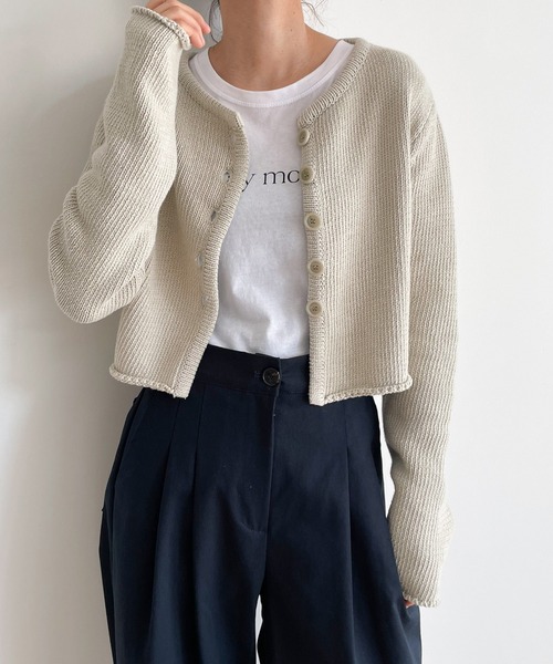 「CANAL JEAN」 「el mar」ニットカーディガン ONE SIZE ライトカーキ レディース