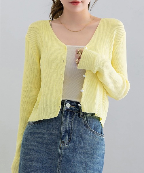 完売　OZZON OzzOn　クロップド丈シアーカーディガン　ベルスリーブ OZZON - 完売 OZZON OzzOn クロップド丈シアーカーディガン ベル