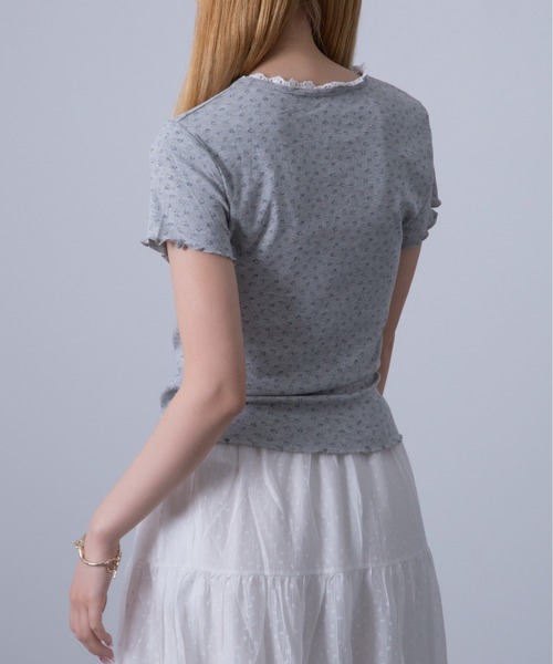 20%OFF！綿100％！小花柄インナーTシャツ tシャツ Chiina / 小花柄 ヘンリーネックカットソー レディース
