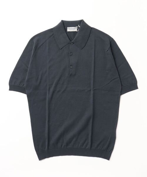 「JOHN SMEDLEY」 半袖ニット SMALL ネイビー メンズ