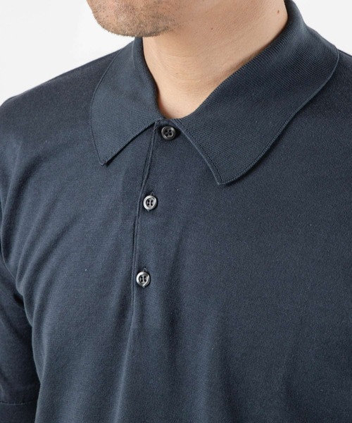 「JOHN SMEDLEY」 半袖ニット SMALL ネイビー メンズ