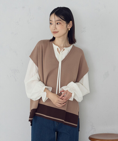 COMME CA ISM（コムサイズム） ベスト ジレ バイカラー オーバーサイズ