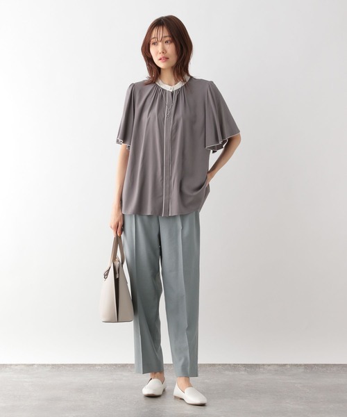 「GLOBAL WORK」 半袖ブラウス LARGE ベージュ レディース