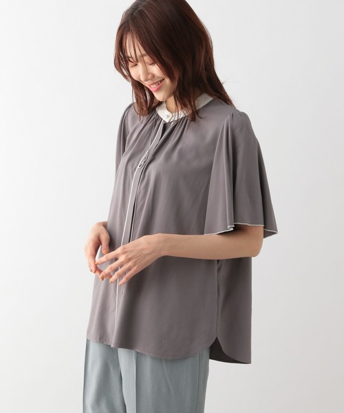 「GLOBAL WORK」 半袖ブラウス LARGE ベージュ レディース